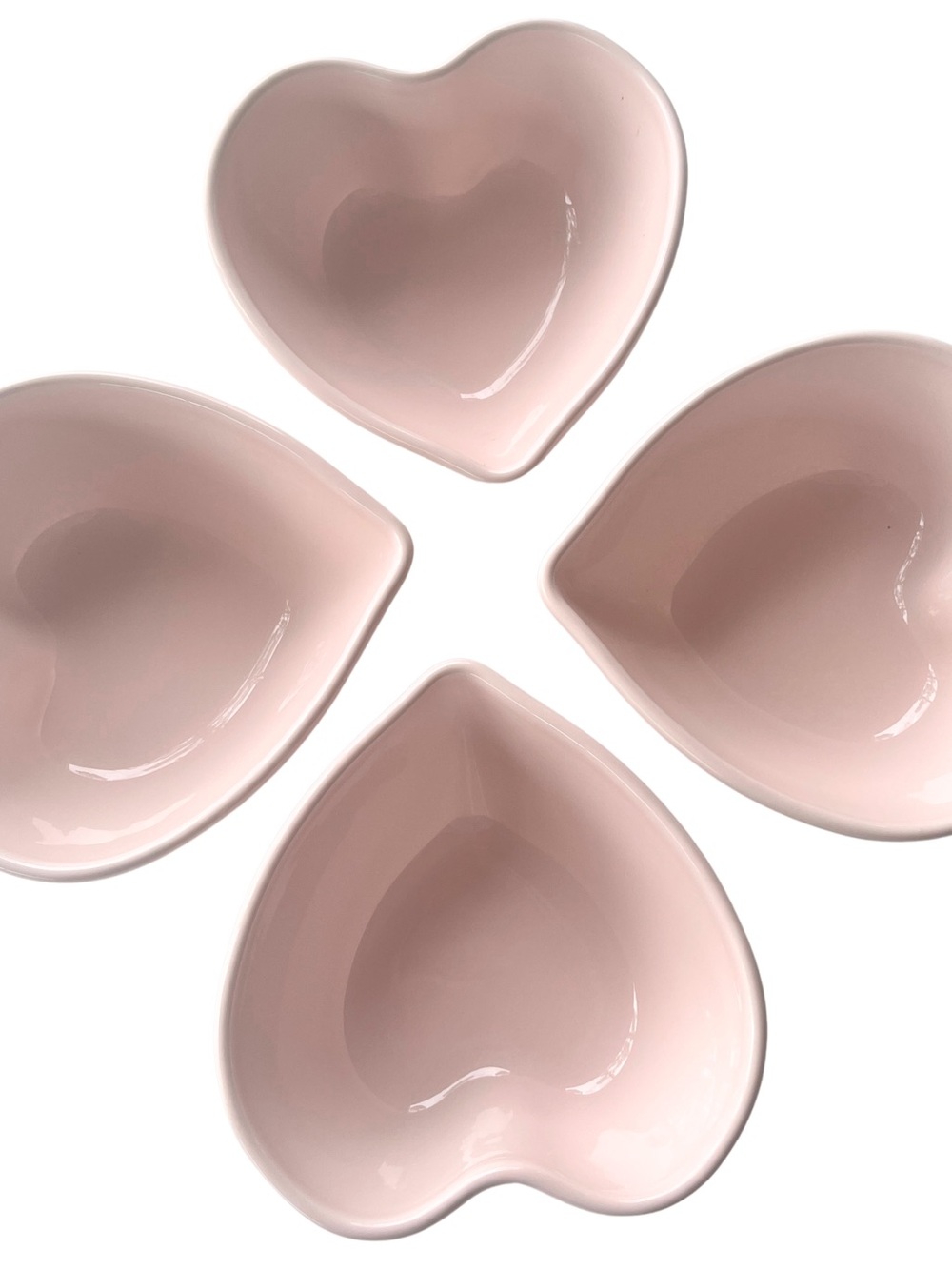 Heart-Shaped Ceramic Snack Bowls - Soft Pink Set of 4